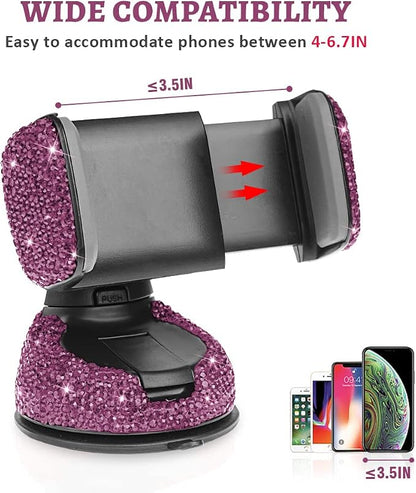 eing Car Phone Mount Cell Phone Holder with One More Air Vent Base,Bling Crystal Universal Phone Mount Holder Cradle for Dashboard,Windshield and Air Vent,Purple