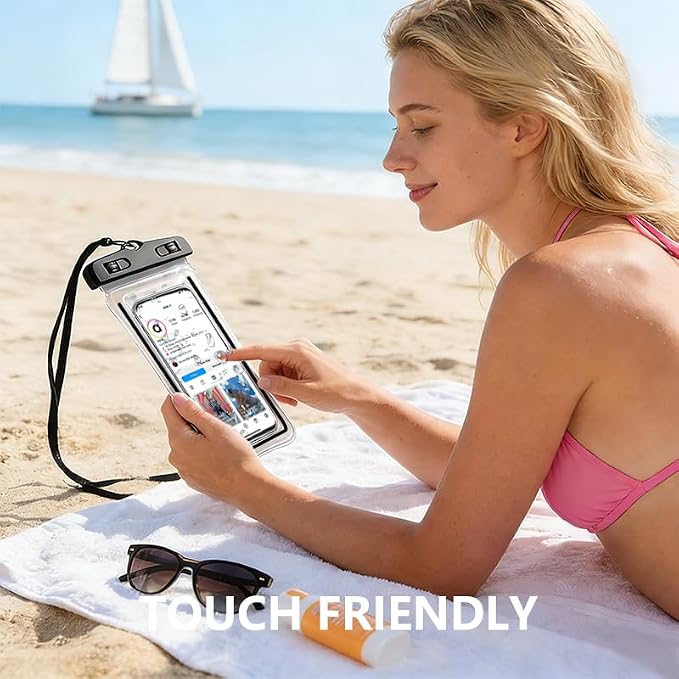 Waterproof Phone Pouch 2 Pack, IPX8 Universal Phone Dry Bag Case Floating Swimsuit Protector for Beach, Travel Essentials, Black+Black