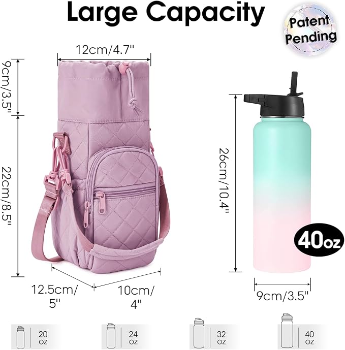 sportsnew Water Bottle Holder with Strap 32oz 40oz Insulated Water Bottle Carrier Sling Bag with Phone Pocket Crossbody