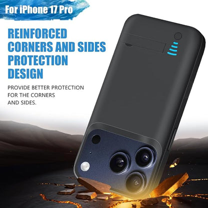 Battery Case for iPhone 17 Pro, 5000mAh Rechargeable Extended Battery Charging/Charger Case, Add 100% Extra Juice (6.3 Inches) Black