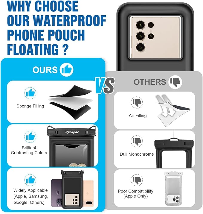 [Up to 8.5"] Floating Waterproof Phone Pouch 2 Pack - Floatable Waterproof Phone Case with Lanyard for iPhone 17 16 15 Pro Max, Galaxy S25 S24 Ultra, IPX8 Cellphone Dry Bags, Beach Vacation Essentials