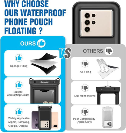 [Up to 8.5"] Floating Waterproof Phone Pouch 2 Pack - Floatable Waterproof Phone Case with Lanyard for iPhone 17 16 15 Pro Max, Galaxy S25 S24 Ultra, IPX8 Cellphone Dry Bags, Beach Vacation Essentials