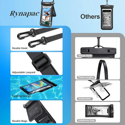 Rynapac IPX8 Waterproof Phone Pouch Floating, [Up to 8.5''] Double Space Waterproof Phone Case with Lanyard for iPhone 17 16 15 Pro Max, Cell Phone Dry Bag for Beach Travel Cruise Ship Essentials