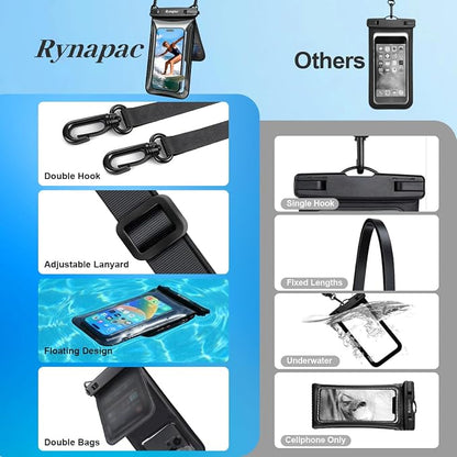 Rynapac IPX8 Waterproof Phone Pouch Floating, [Up to 8.5''] Double Space Waterproof Phone Case with Lanyard for iPhone 17 16 15 Pro Max, Cell Phone Dry Bag for Beach Travel Cruise Ship Essentials