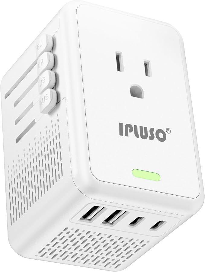 Converter for European Travel with AC Socket, 2 USB C & 2 USB A Ports | Specially for Hair Dryers, Compact Voltage Converter US to Europe, 220v to 110v Voltage Converter