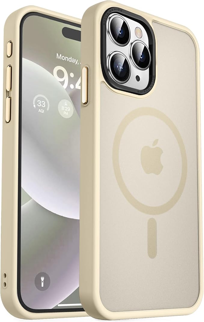 MOCCA Strong Magnetic for iPhone 15 Pro Max Case, [Compatible with Magsafe][13FT Military Drop Protection] Slim Translucent Matte Shockproof Case for iPhone 15 Pro Max 6.7'', Light Gold