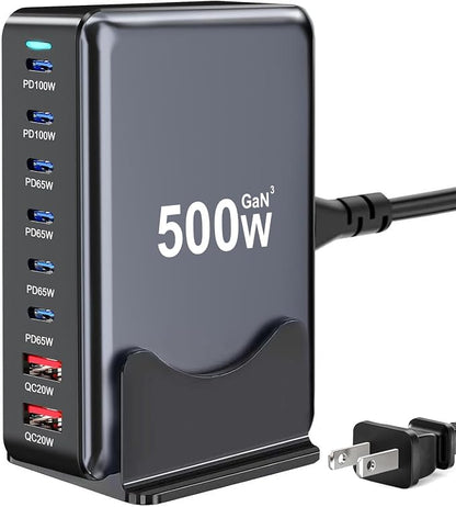 500W USB C Charger Block, Multi-port Fast USB Charging Station Dual PD 100W GaN Ⅲ Charging Station For Multiple Devices, Laptop Charger Adapter Compatible with MacBook, DELL, iPad, iPhone, Samsung etc
