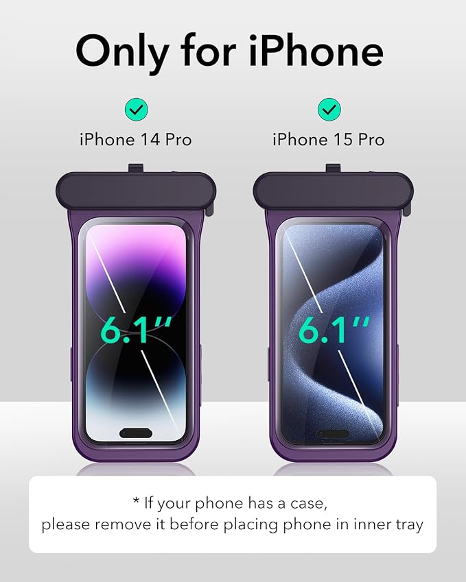 ESR Waterproof Phone Pouch for iPhone 13 Pro / 14 Pro / 15 Pro, Underwater Touch Sensitivity, IPX8 Floating Waterproof Cellphone Case with Lanyard, Dry Bag for Snorkeling, Purple