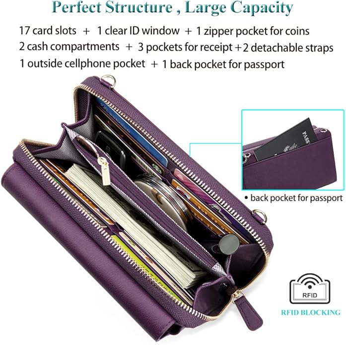 Peacocktion Crossbody Bags for Women RFID Wristlet Wallets Travel Vegan Leather Small Clutch Purses with Phone Pocket Zipper
