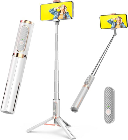 JUYOUYI Tripod for iPhone，Selfie Stick with Remote, Aluminum Alloy Best Foldable Mini Extendable Tripod Stand 270° Rotation Compatible with iPhone/Android Travel Essentials