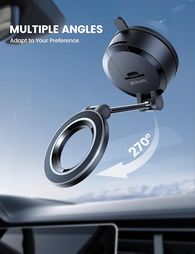 Lamicall for Magsafe Car Mount [70LBS Strongest Suction & Ultra Magnets] Phone Holders for Your Car, 360° Adjustable Suction Cup Phone Mount for Dashboard & Windshield Truck fit iPhone 17 Smartphone