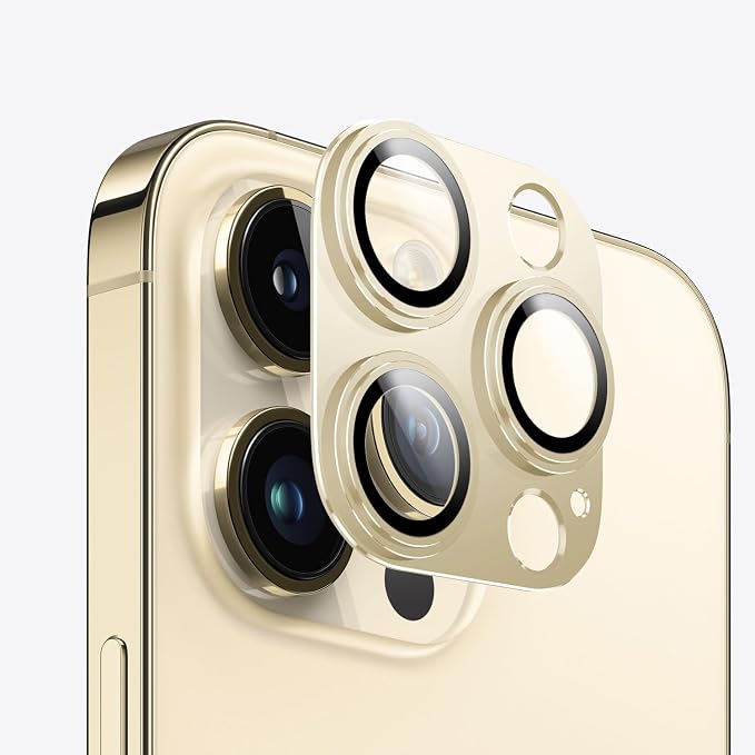 Camera Lens Protector for iPhone 14/15/16 Pro & Pro Max, Tempered Glass Camera Cover Lens Aluminum Alloy Metal matte Case, for iphone 15 pro max camera lens protector, Gold