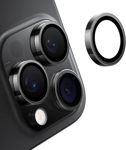 TORRAS 3-Year Ultimate Durability for iPhone 15 Pro Max/15 Pro Camera Lens Protector - 1:1 Invisible Fit & Ultra Clarity, Military-Grade 9H+ Aerospace Glass, Anti-Scratch, Easy Installation, Black Titanium