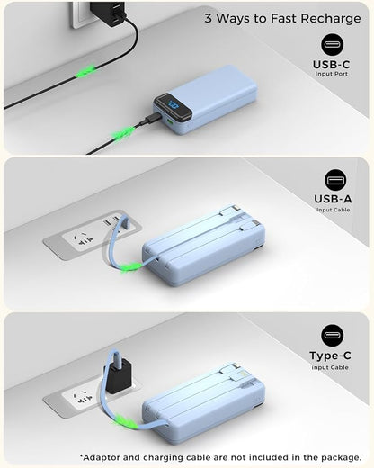 Portable Charger 40000mAh Power Bank, PD 22.5W Fast Charging | Built-in Cable, 4 Output 3 Input, Digital Display, Compatible with iPhone 17 16 15 14 13 Android