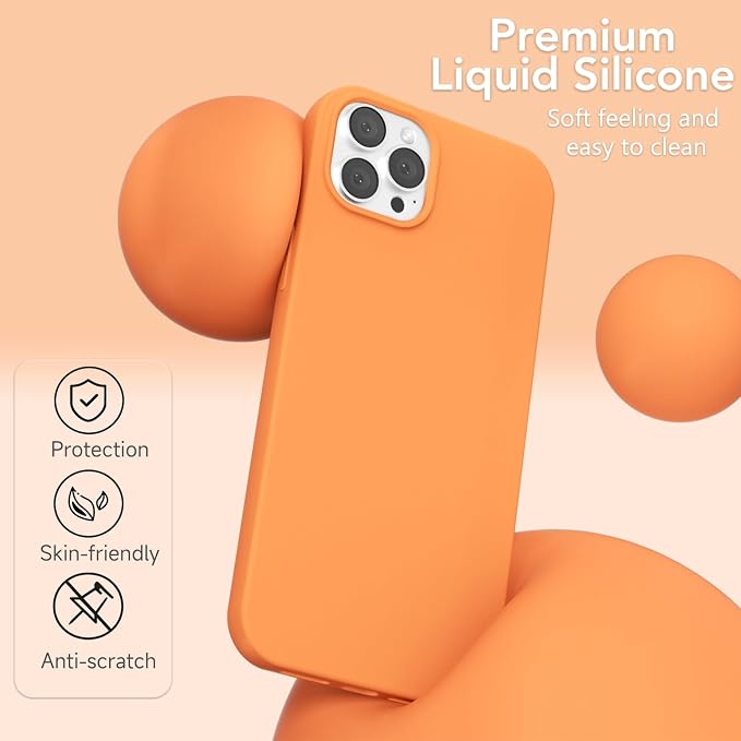 for iPhone 12/12 Pro Case Silicone Compatible with Magsafe Case, Ultra Slim Thin Magnetic Phone Cases Mag Safe, Cute Soft Rubber Gel Matte Plain Wireless Charging Cover for Women, Neon Orange