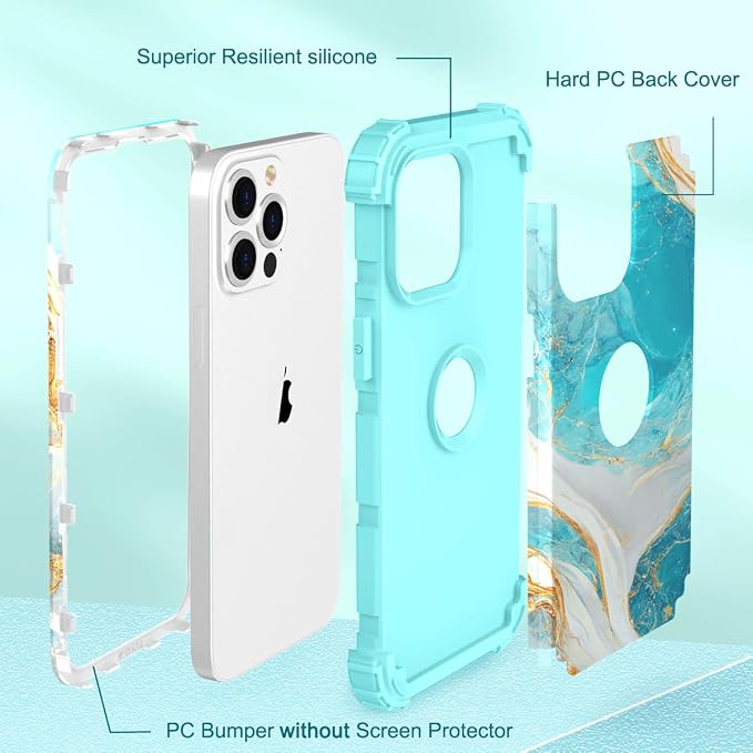 Hocase for iPhone 14 Pro Max Case, Heavy Duty Shockproof Protection Soft Silicone Rubber+Hard Plastic Bumpers Hybrid Protective Case for iPhone 14 Pro Max 2022 - Teal