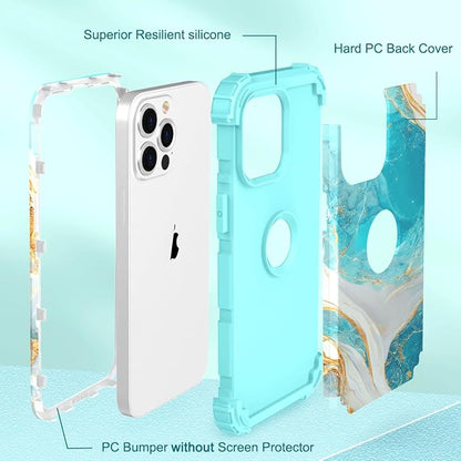Hocase for iPhone 14 Pro Max Case, Heavy Duty Shockproof Protection Soft Silicone Rubber+Hard Plastic Bumpers Hybrid Protective Case for iPhone 14 Pro Max 2022 - Teal