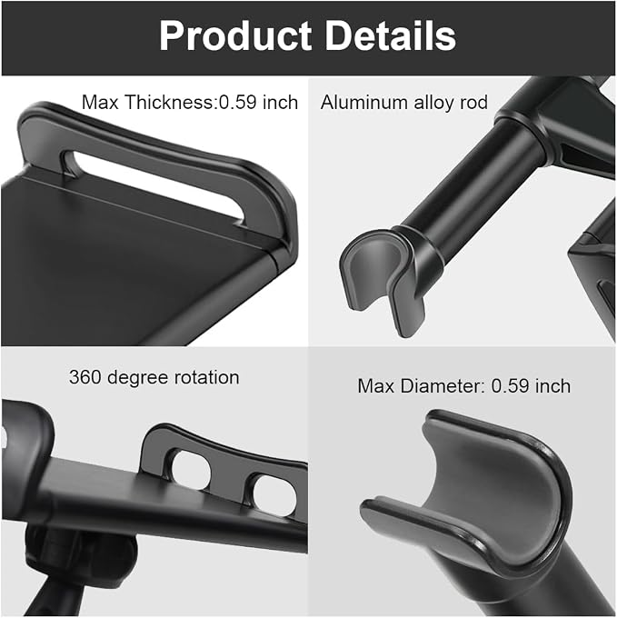Car Headrest Mount, Adjustable 360 Rotating Tablet Holder for 5.3"-10.2" Devices, Universal Car Backseat Phone Mount for Kids, Fit for iPhone Pro Max, Galaxy Tabs (Black)