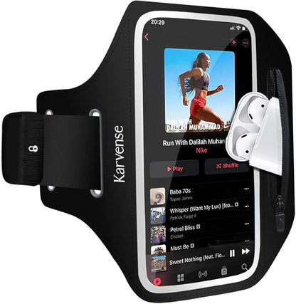 Phone Holder for Running-Arm Band for Running for iPhone & Samsung Galaxy, Cell Phone Armband Holder for Walking, Gym, Workout, Men, Women, w/Adjustable Strap & Zipper Pocket (Black-M)