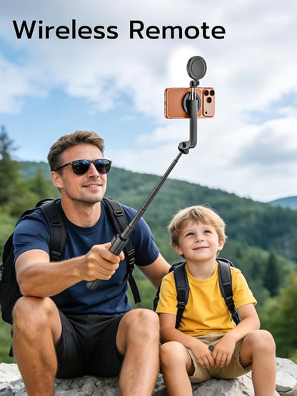 USKEYVISION Magnetic Selfie Stick Tripod with Light & Remote, Phone Tripod with Magnetic Holder for Magsafe, 360° Rotatable Cellphone Stand for iPhone/Android for Video Recording, Vlogging(SPT-02)