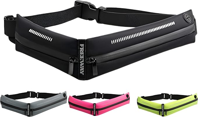 Lightweight Running Belt - for Man and Woman Running Phone Holder, Waist Pack for Workout, Money Belt, Running Gear Accessories (Double, Black) designed for carrying Phone, Keys & Essentials