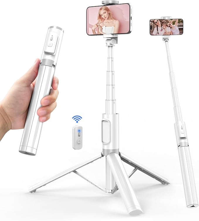 Selfie Stick Tripod - Tripod for iPhone with Remote, Lightweight Phone Stand for Android, Extendable Phone Tripods Stand Compatible with All Cell Phones for Video Recording/Photo/Live Stream/Vlog