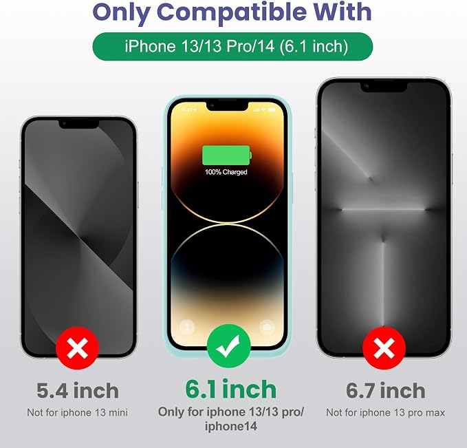 Battery Case for iPhone 13/13Pro/14,7500mah Ultra-Slim Protective Charging Case, Portable Rechargeable Expandable Battery Charger Cover Compatible with iPhone 13/13Pro/14 (6.1 Inch)-Green