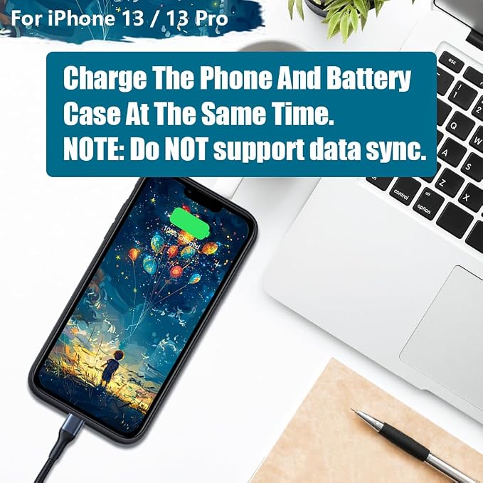 Upgraded Battery Case for iPhone 13/13 Pro, 5000mAh Rechargeable Extended Battery Charging Charger Case, Add 100% Extra Juice (6.1 Inches) Black