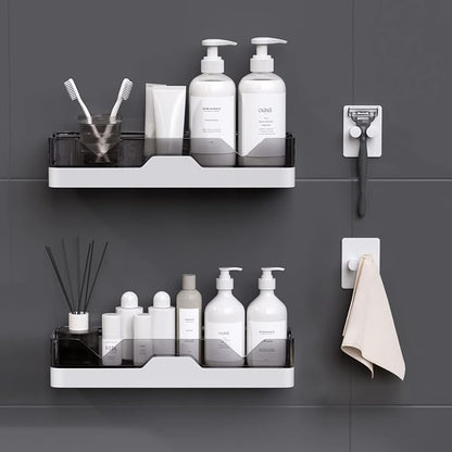2-Pack Adhesive Shower Caddy, Shower Shelves with Hooks, No Drilling Shower Racks for inside shower & Kitchen Storage