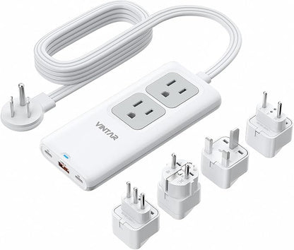 European Travel Plug Adapter, VINTAR Universal Travel Adapter with 5ft Extension Cord, 2 Outlets and 3 USB Ports, Type C/G/E/F/L Plug for EU/UK/France/Italy, Power Strip for Travel Home Cruise Ship