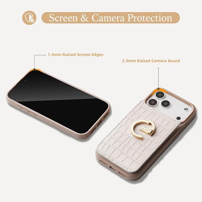 CUSTYPE Compatible with iPhone 17 Pro Max Wallet Case with Card Holder,180°Ring Holder Kickstand Card Slots Case,PU Leather Protective Case for iPhone 17 Pro Max 6.9inch-Beige