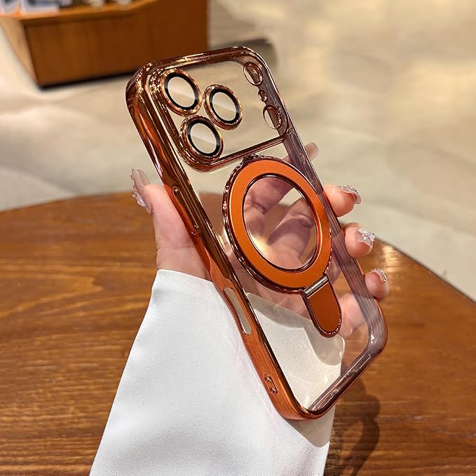 LXK Magnetic Invisible Stand for iPhone 17 Pro Case 6.3" Compatible with MagSafe, Military-Grade Protection, with Camera Protector, Clear Scratch-Resistant Back Cover for iPhone 17 Pro, Cosmic Orange