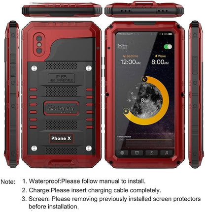 Beasyjoy for iPhone X iPhone 10 Metal Case Heavy Duty Aluminum Cover Waterproof with Screen Full Body Protector Shockproof Tough Rugged Durable Military Grade for Sports 5.8 inch, Red