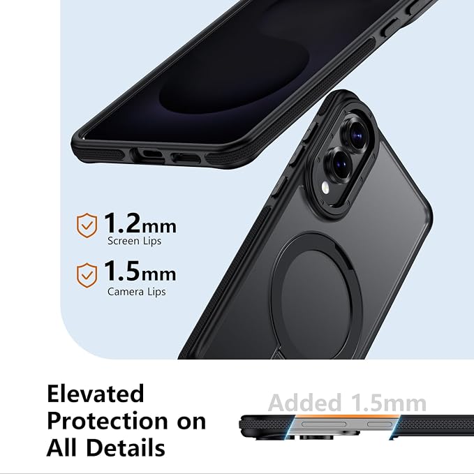 for Samsung Galaxy S25 Edge Case, Magnetic Adjustable Ring Stand [Fit for Magsafe], [Military-Grade Shockproof Protection] Phone Case with Kickstand&Ring Holder (Black)