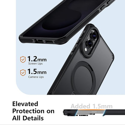 for Samsung Galaxy S25 Edge Case, Magnetic Adjustable Ring Stand [Fit for Magsafe], [Military-Grade Shockproof Protection] Phone Case with Kickstand&Ring Holder (Black)