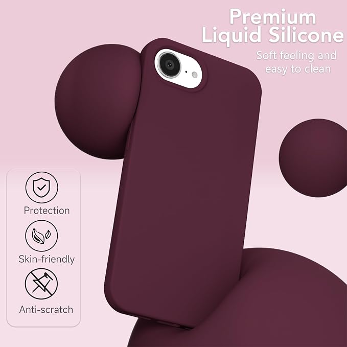 for iPhone 17e 16e Case Silicone Compatible with Magsafe Case, Ultra Slim Thin Magnetic Phone Cases Mag Safe, Cute Soft Rubber Gel TPU Plain Wireless Charging Cover for Women, Burgundy Maroon