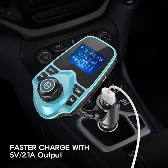Nulaxy Bluetooth Car FM Transmitter Audio Adapter Receiver Wireless Hands-Free Car Kit W 1.44 Inch Display (F-Green)