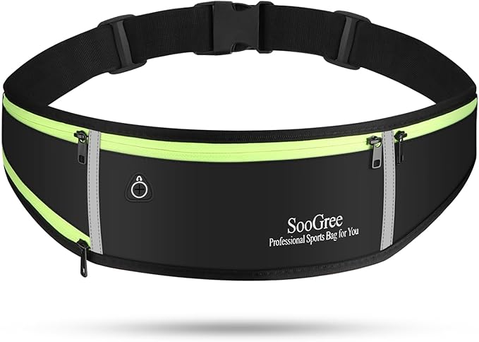 SooGree Men Women Running Waist Pack, Adjustable Waterproof Fanny Pack with Reflective Strip, Runner Belt for Running Walking Cycling Camping Gym
