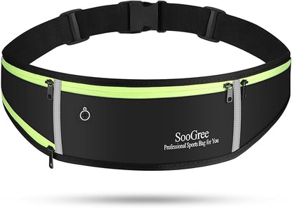 SooGree Men Women Running Waist Pack, Adjustable Waterproof Fanny Pack with Reflective Strip, Runner Belt for Running Walking Cycling Camping Gym