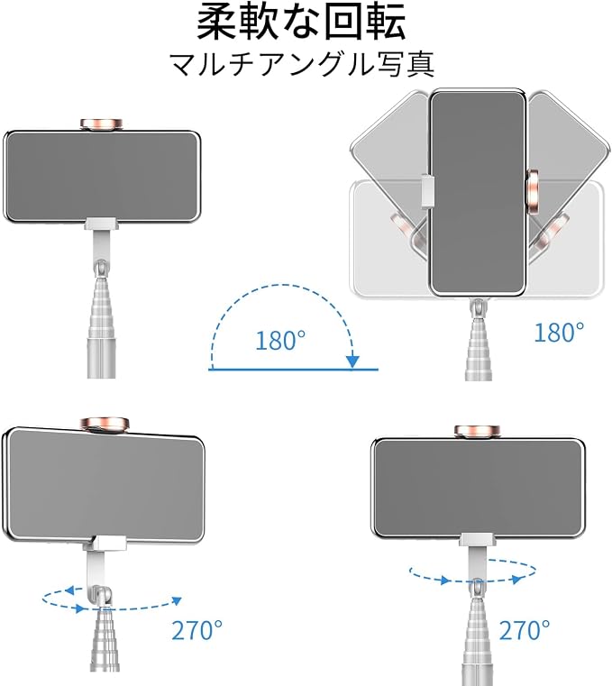 JUYOUYI Tripod for iPhone，Selfie Stick with Remote, Aluminum Alloy Best Foldable Mini Extendable Tripod Stand 270° Rotation Compatible with iPhone/Android Travel Essentials