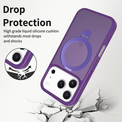 Ultra-Magnetic Stand for iPhone 17 Pro Max Case [Military Drop Protection] [Compatible with MagSafe] Shockproof Translucent Matte Slim Ring Holder Case for iPhone 17 Pro Max (Purple)