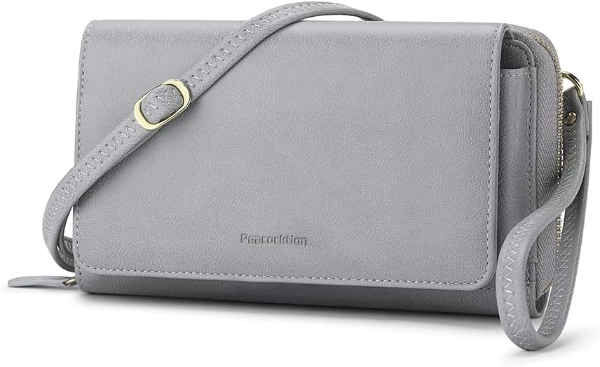 Peacocktion Crossbody Bags for Women RFID Wristlet Wallets Travel Vegan Leather Small Clutch Purses with Phone Pocket Zipper