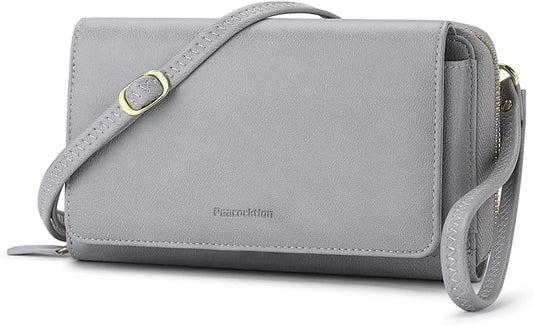 Peacocktion Crossbody Bags for Women RFID Wristlet Wallets Travel Vegan Leather Small Clutch Purses with Phone Pocket Zipper