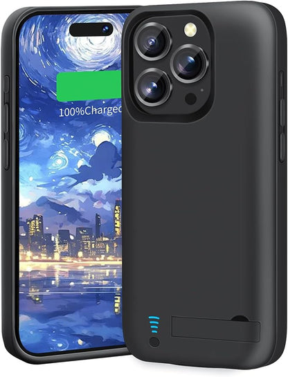 Battery Case for iPhone 16 Pro Max, 6000mAh Rechargeable Extended Battery Charging/Charger Case, Add 100% Extra Juice (6.9 Inches) Black