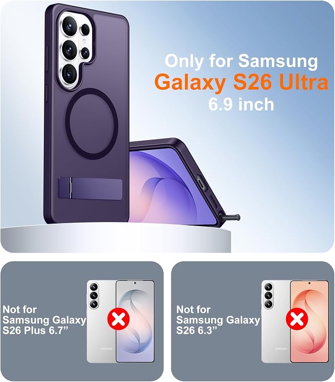 Magnetic for Samsung Galaxy S26 Ultra Case, [Innovate Stand][Military Grade Drop Protection][Non Slip][Translucent Matte] Shockproof Phone Case for Galaxy S26 Ultra 2026 -Purple