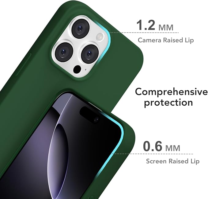 for iPhone 16 Pro Max Case Silicone Compatible with Magsafe Case, Ultra Slim Thin Magnetic Phone Cases Mag Safe, Cute Soft Rubber Gel Matte Plain Wireless Charging Cover for Women, Dark Green