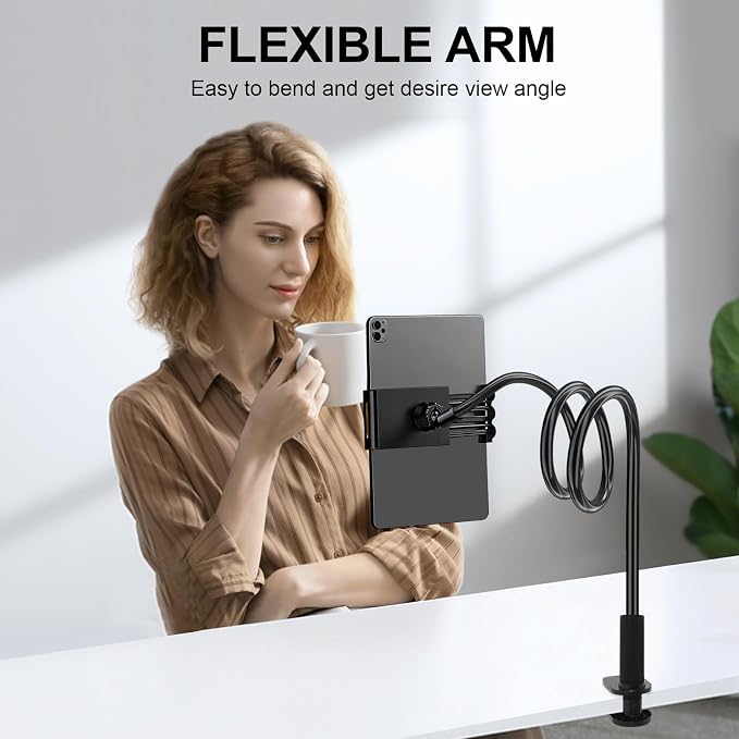Gooseneck Phone Holder-Cell Phone iPad Stand with 39inch Flexible Long Lazy Arm, 360° Adjustable, Clamp Mount Stand for Desk, Bed, Office, Kitchen-for iPhone, All 4‘’-11" Smartphone and Tablets