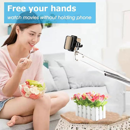 Overhead Tripod Mount for Camera Webcam Ring Light, Over Head Articulating Arm with Phone Holder and Ball Head, Desktop Suspension Scissor Accessory for Live Streaming,Video Recording （White）