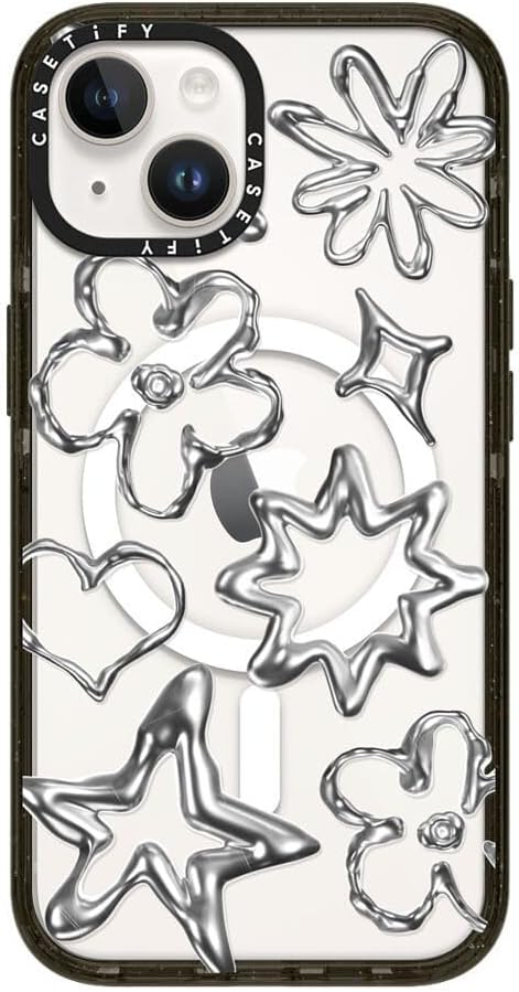 CASETiFY Impact iPhone 14 Case [4X Military Grade Drop Tested / 8.2ft Drop Protection/Compatible with Magsafe] - Chrome Doodles - Clear Black