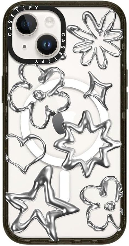 CASETiFY Impact iPhone 14 Case [4X Military Grade Drop Tested / 8.2ft Drop Protection/Compatible with Magsafe] - Chrome Doodles - Clear Black